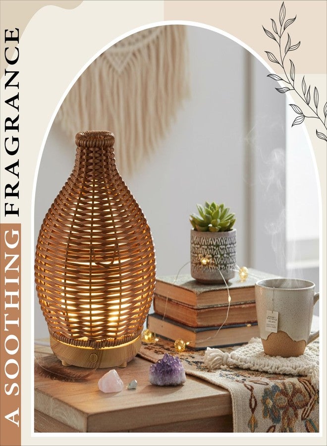 Copkim Essential Oil Diffuser Rattan Woven Boho Aroma Humidifier 80ml Ultrasonic Aromatherapy Diffuser with Timer and Waterless Auto-Off 2 Mist Modes Noiseless Warm Light for Home Office Bedroom - Image 3